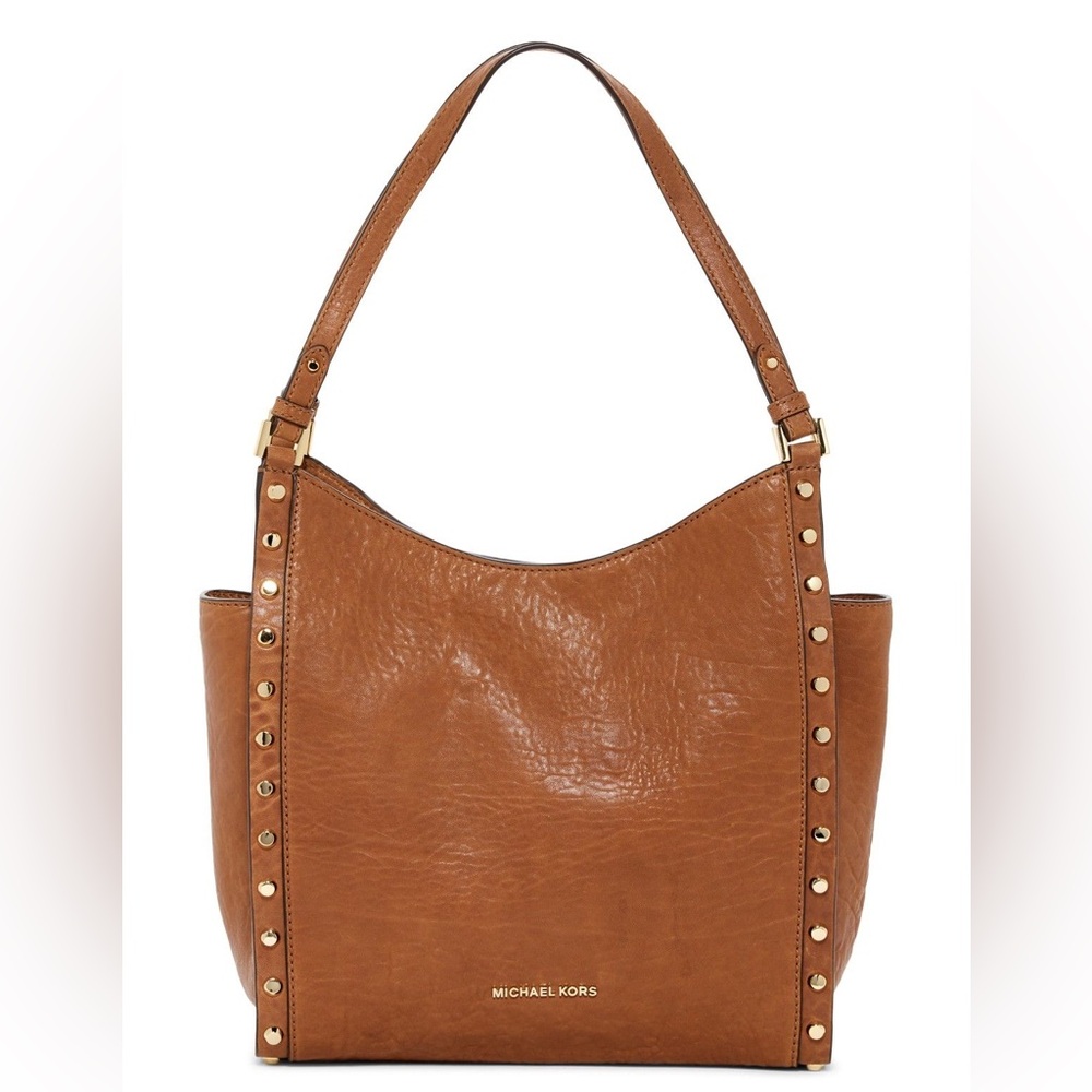 Michael Kors Newbury Brown Medium Leather Studded Shoulder Tote